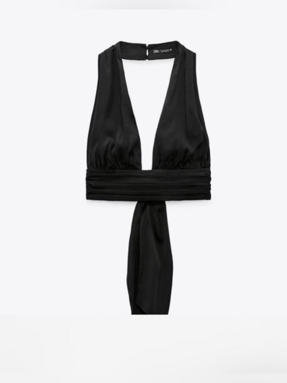 Zara Satin Black Halter Top Sz S NWT